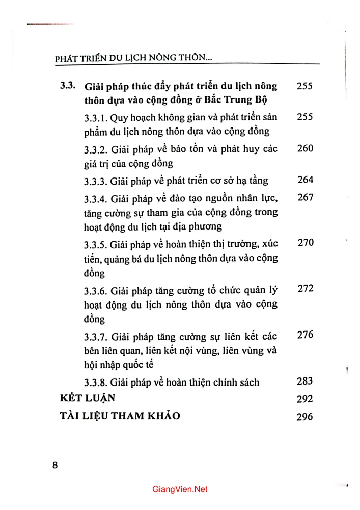 Mục lục chi tiết trang 3 sách Phát triển du lịch nông thôn dựa vào cộng đồng tại Bắc Trung bộ