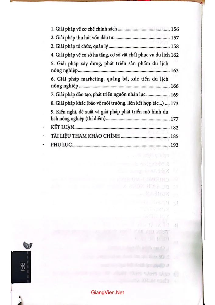 Mục lục chi tiết trang 2 sách Mô hình du lịch nông nghiệp gắn với xây dựng nông thôn mới trên địa bàn tỉnh Nghệ An