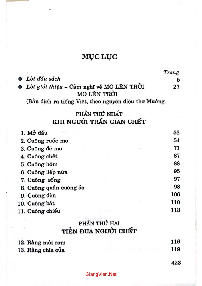 Trang bìa chính thức sách Mo lên trời. Bài ca đưa hồn người chết đến cõi vĩnh hằng. Tác phẩm tối cổ của dân tộc Mường (tái bản)