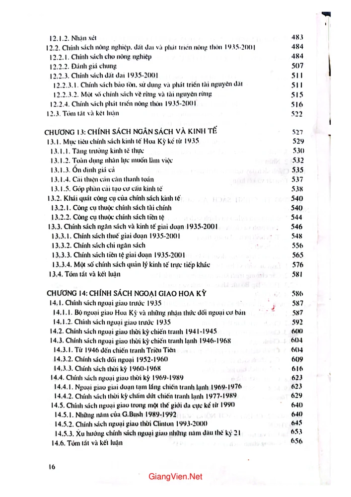 Mục lục chi tiết trang 7 sách Chính sách công của Hoa Kỳ giai đoạn 1935 - 2001
