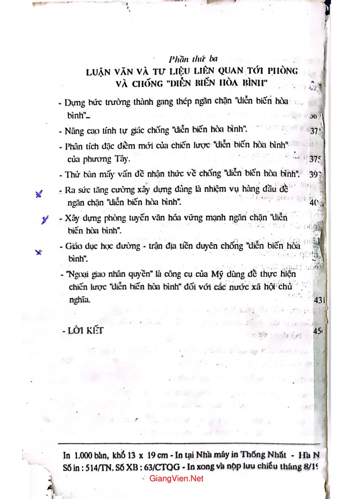 Mục lục chi tiết trang 5 sách Bàn về chống diễn biến hòa bình