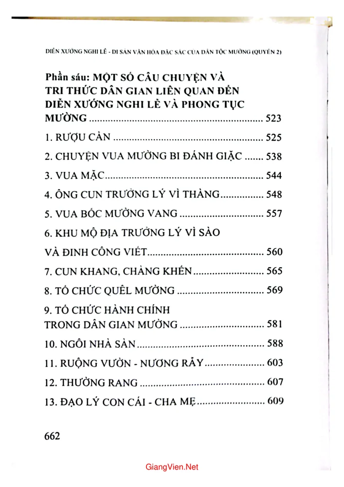 Mục lục chi tiết trang 1 sách Diễn xướng nghi lễ di sản văn hóa đặc sắc của dân tộc Mường quyển 2
