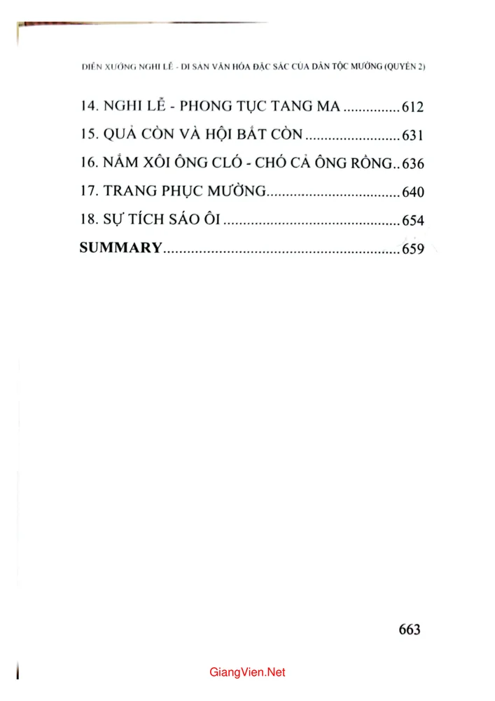 Mục lục chi tiết trang 2 sách Diễn xướng nghi lễ di sản văn hóa đặc sắc của dân tộc Mường quyển 2