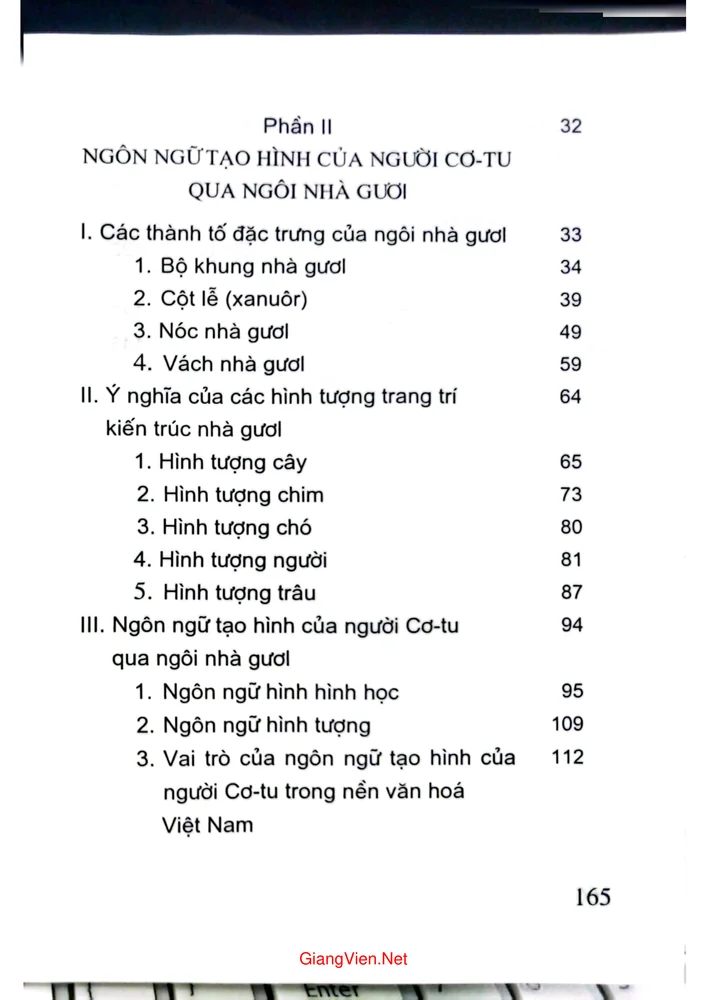Mục lục chi tiết trang 1 sách Nhà Gươi của người Cơ tu