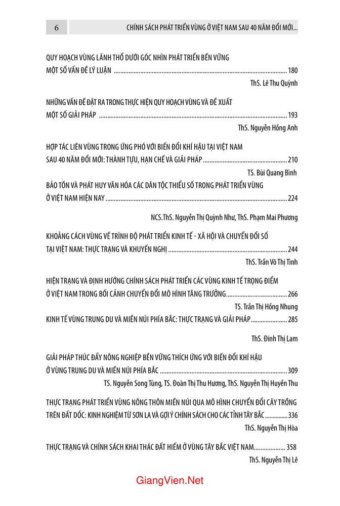 Trang 2 - Ảnh minh họa nội dung sách Kỷ yếu HTKH Chính sách phát triển Vùng ở Việt Nam sau 40 năm đổi mới - Thành tựu và hạn chế