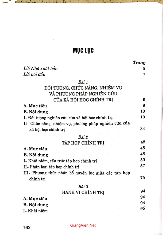 Trang 1 - Ảnh minh họa nội dung sách Giáo trình xã hội học chính trị