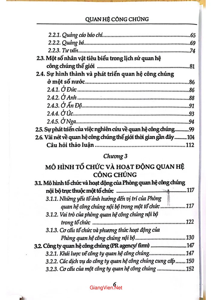 Mục lục chi tiết trang 1 sách Quan hệ công chúng lý luận và thực tiễn