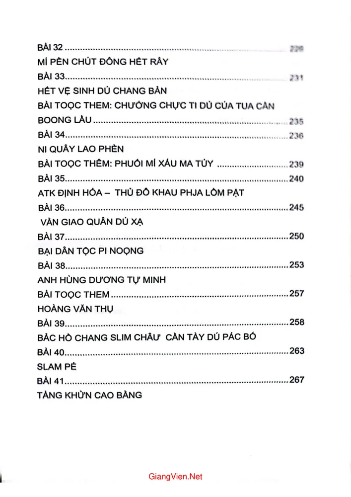 Mục lục chi tiết trang 3 sách Học tiếng Tày 48 bai