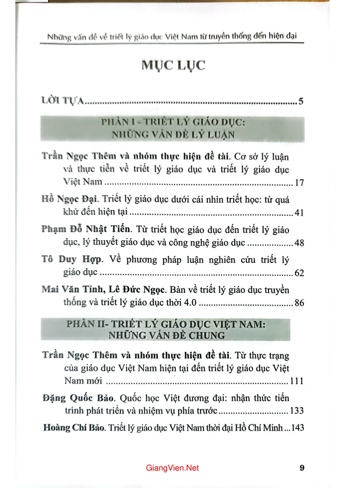 Trang bìa chính thức sách Những vấn đề về triết lý giáo dục Việt Nam từ truyền thống đến hiện đại