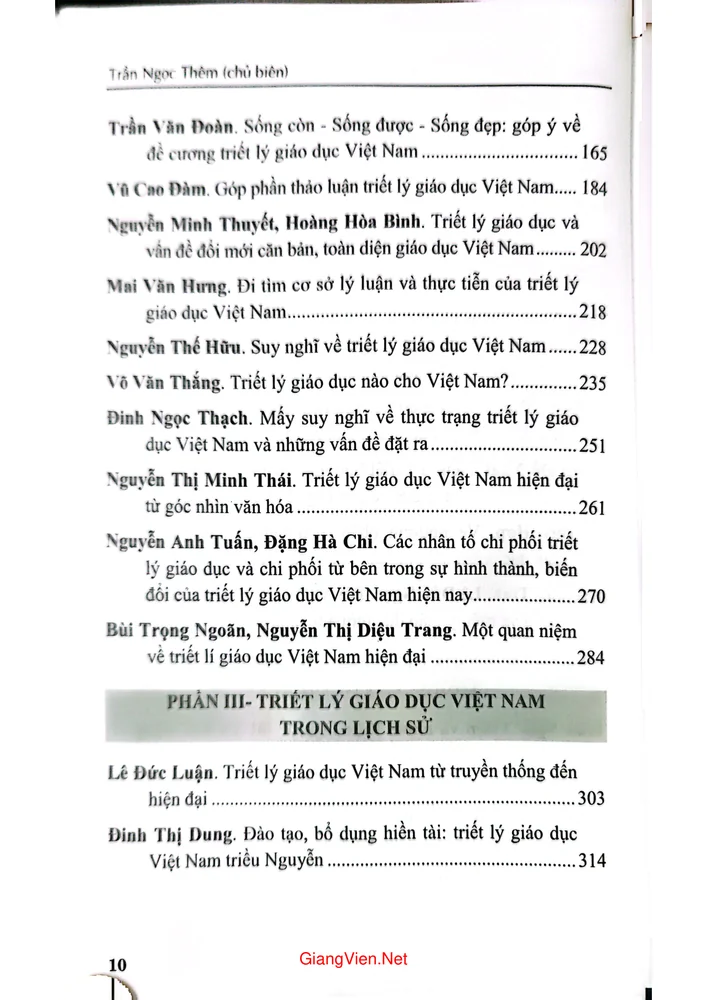 Mục lục chi tiết trang 1 sách Những vấn đề về triết lý giáo dục Việt Nam từ truyền thống đến hiện đại