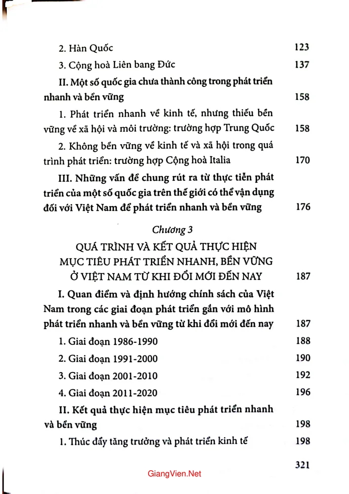 Mục lục chi tiết trang 2 sách Phát triển nhanh và bền vững kinh nghiệm thành công của thế giới và định hướng chính sách của Việt Nam trong điều kiện mới