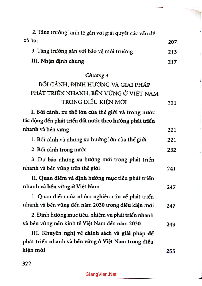 Mục lục chi tiết trang 3 sách Phát triển nhanh và bền vững kinh nghiệm thành công của thế giới và định hướng chính sách của Việt Nam trong điều kiện mới
