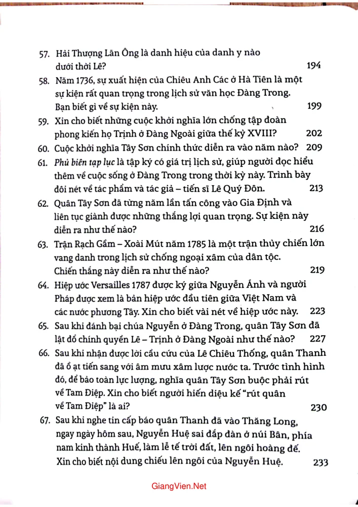 Mục lục chi tiết trang 5 sách Hỏi đáp lịch sử Việt Nam từ khởi nghĩa Lam Sơn đến nửa đầu thế kỷ 19 tập 3