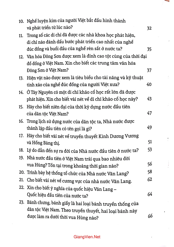 Mục lục chi tiết trang 1 sách Hỏi đáp lịch sử Việt Nam từ khởi thủy đến thế kỷ X tập 1