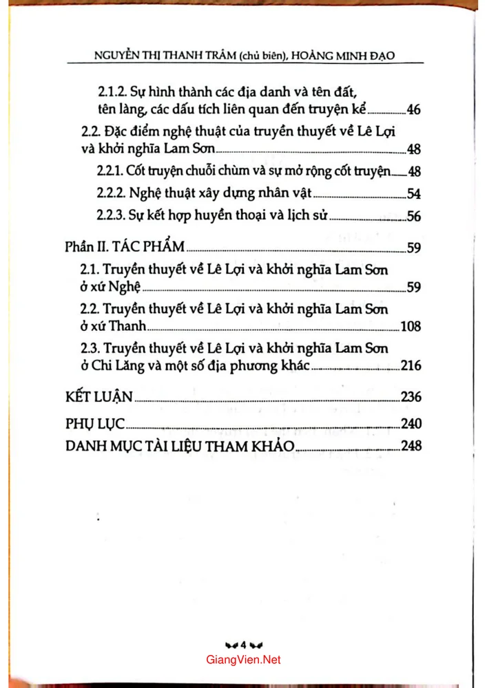 Mục lục chi tiết trang 1 sách Truyền thuyết dân gian về Lê Lợi và khởi nghĩa Lam Sơn