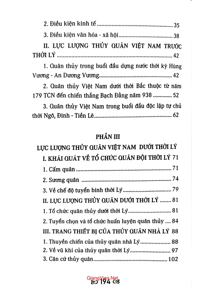 Mục lục chi tiết trang 1 sách Vương triều Lý với việc xây dựng và sử dụng lực lượng thủy quân
