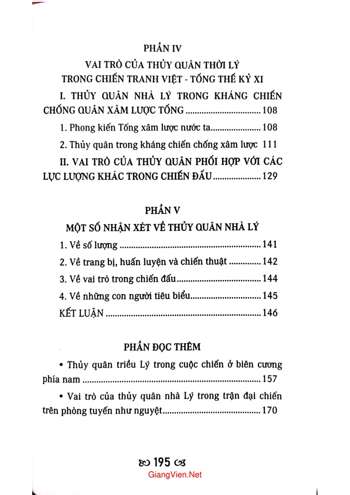 Mục lục chi tiết trang 2 sách Vương triều Lý với việc xây dựng và sử dụng lực lượng thủy quân
