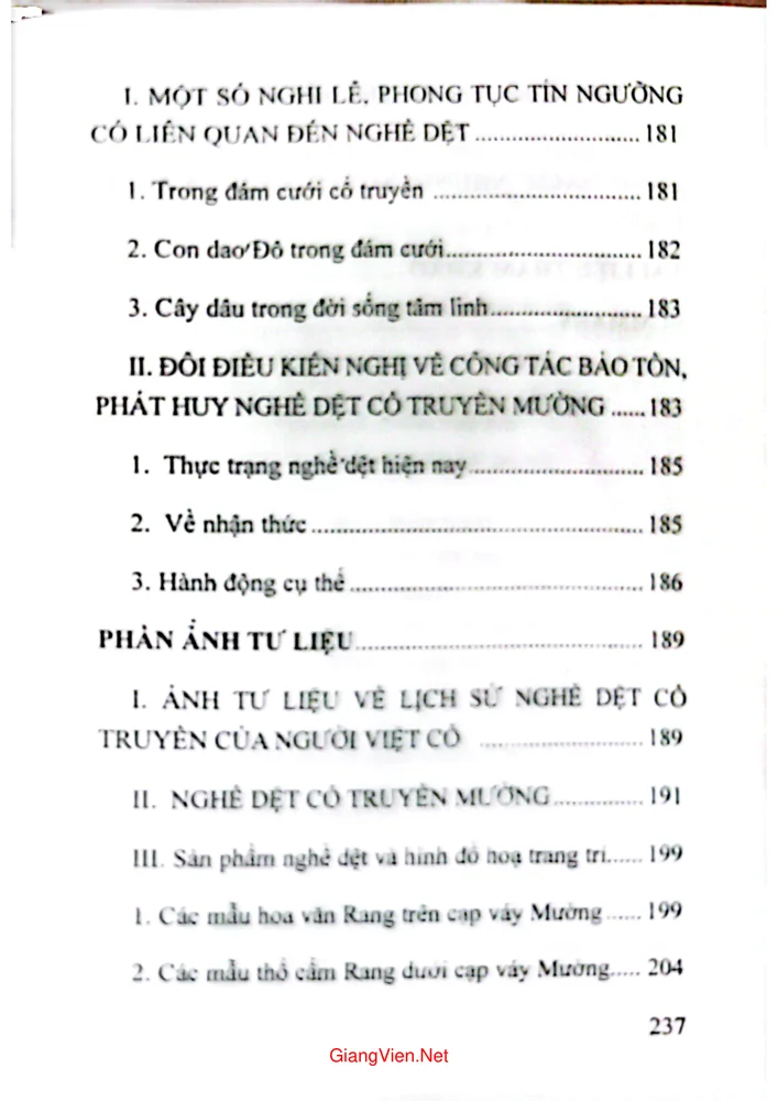Mục lục chi tiết trang 8 sách Nghề dệt cổ truyền của người Mường