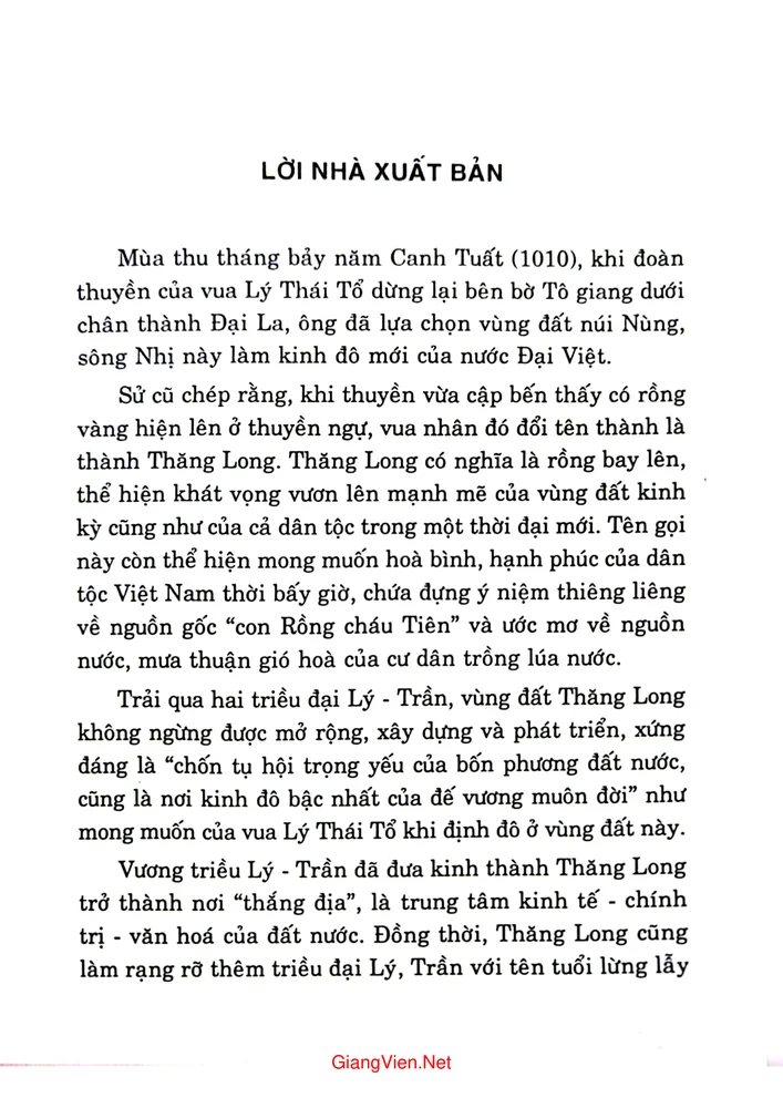 Mục lục chi tiết trang 1 sách Vương triều Lý Trần với kinh đô Thăng Long