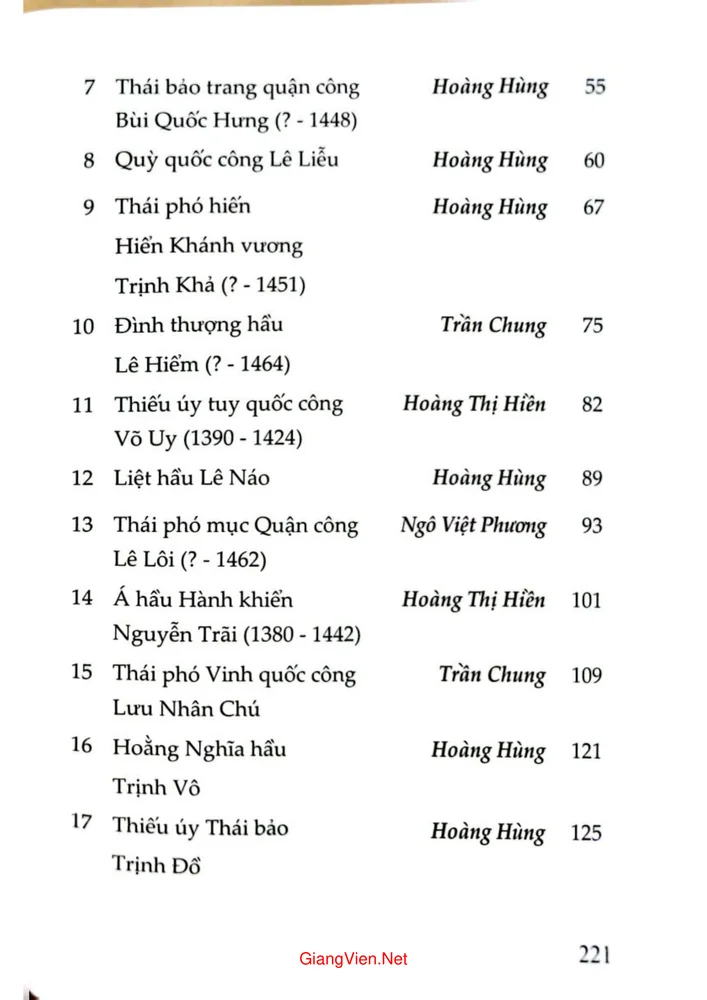 Mục lục chi tiết trang 1 sách 35 vị khai quốc công thần Lam Sơn