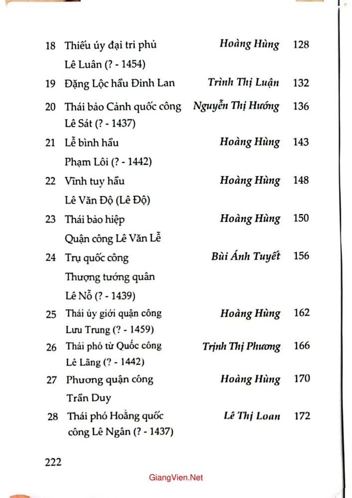 Mục lục chi tiết trang 2 sách 35 vị khai quốc công thần Lam Sơn