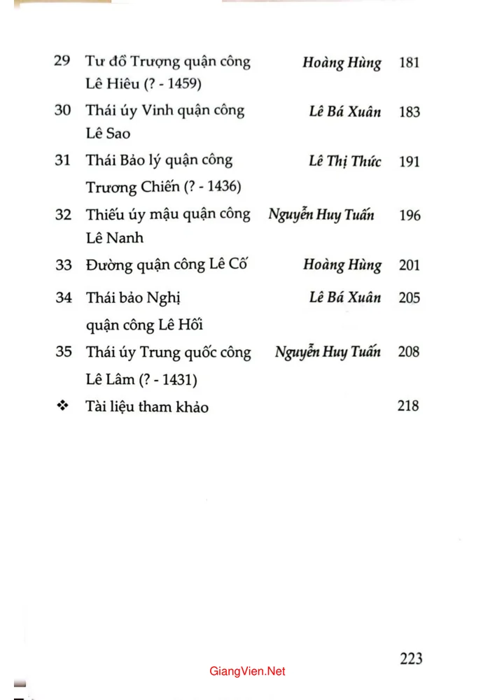 Mục lục chi tiết trang 3 sách 35 vị khai quốc công thần Lam Sơn