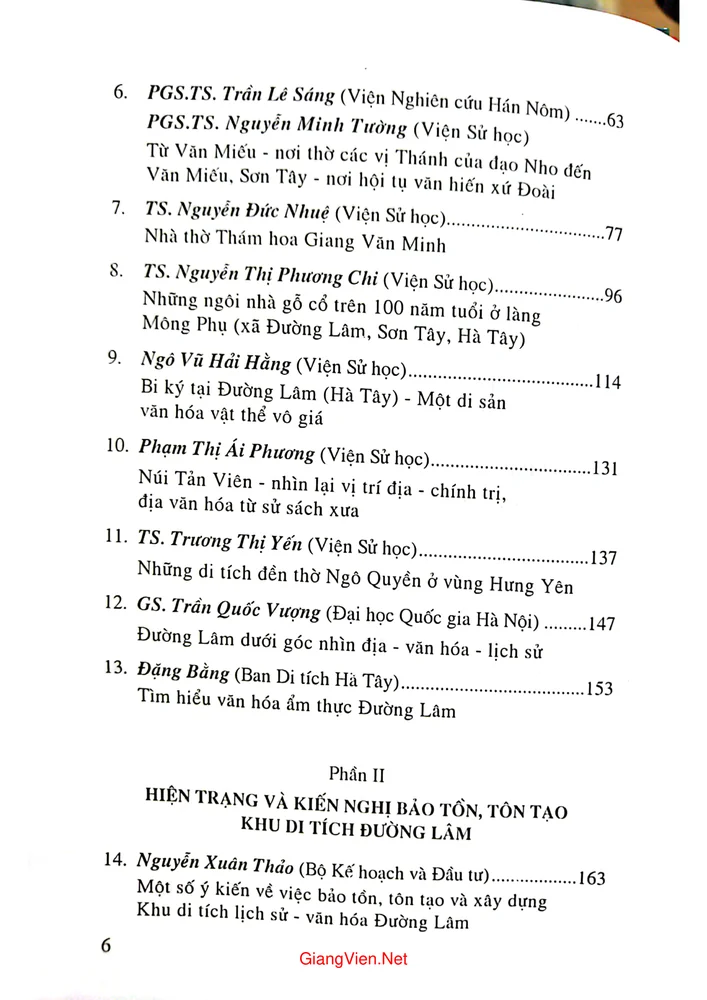 Mục lục chi tiết trang 1 sách Bảo tồn tôn tạo và xây dựng khu di tích lịch sử văn hóa Đường Lâm