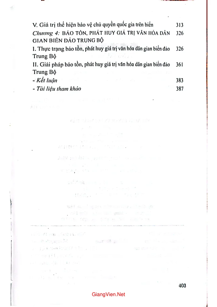 Mục lục chi tiết trang 1 sách Văn hoá giân dan biển đảo vùng Trung Bộ
