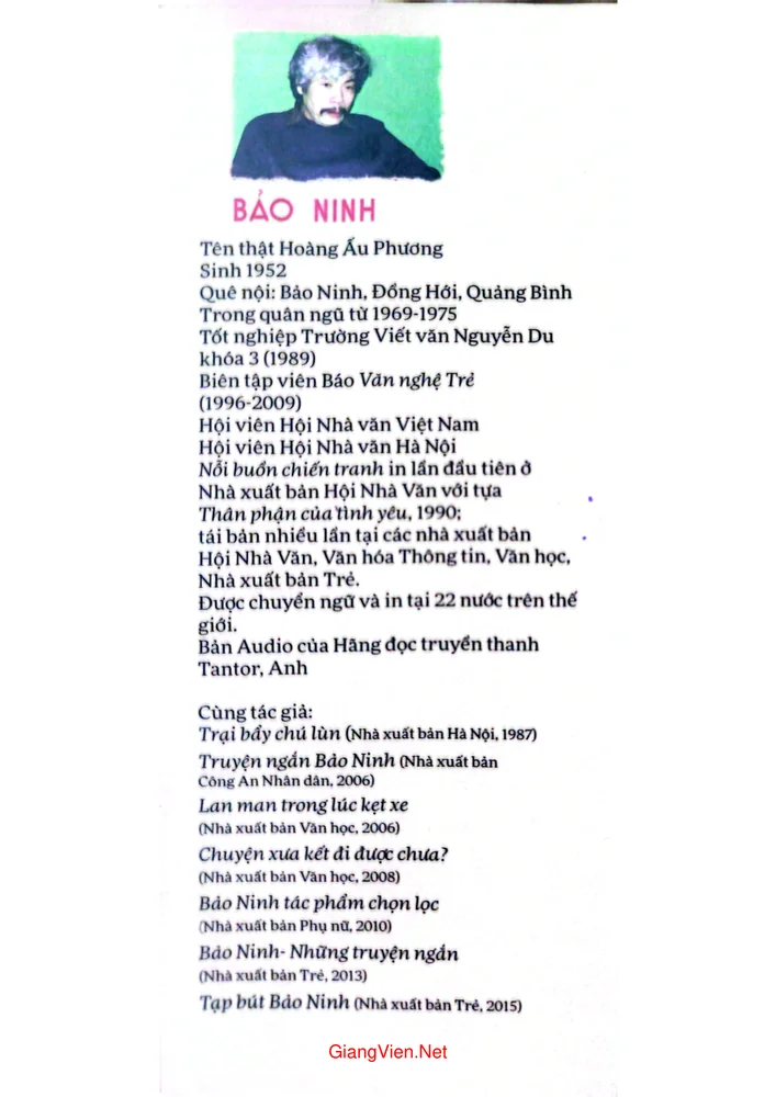 Trang bìa chính thức sách Nỗi buồn chiến tranh