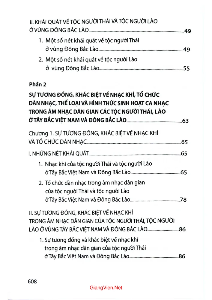 Mục lục chi tiết trang 1 sách Sự tương đồng và khác biệt trong âm nhạc dân gian các tộc người Thái, Lào ở Tây Bắc Việt Nam và Đông Bắc Lào