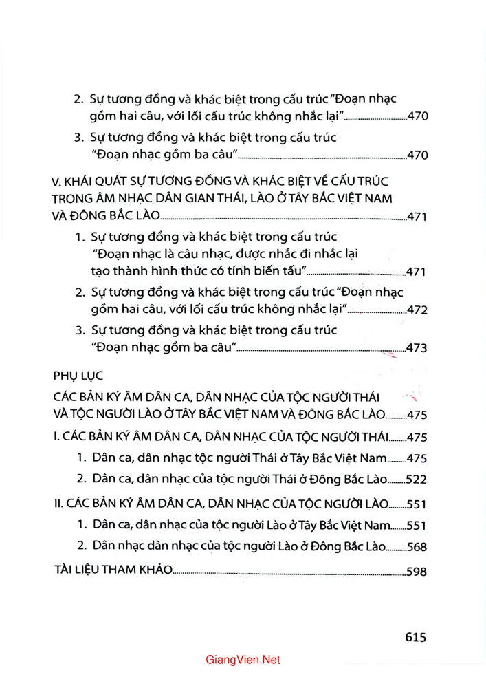 Mục lục chi tiết trang 8 sách Sự tương đồng và khác biệt trong âm nhạc dân gian các tộc người Thái, Lào ở Tây Bắc Việt Nam và Đông Bắc Lào