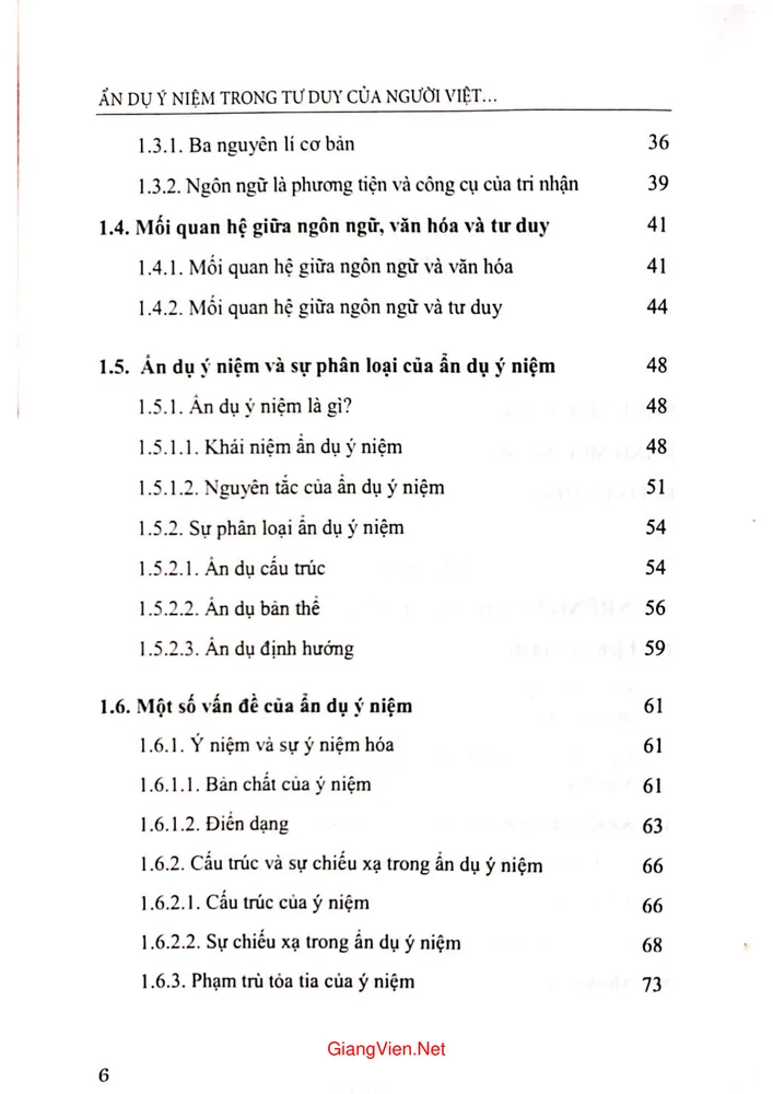 Mục lục chi tiết trang 1 sách Ẩn dụ ý niệm trong tư duy của người Việt khảo sát trên tư liệu ngôn ngữ đời thường của người Việt ở một số tỉnh đồng bằng Bắc b