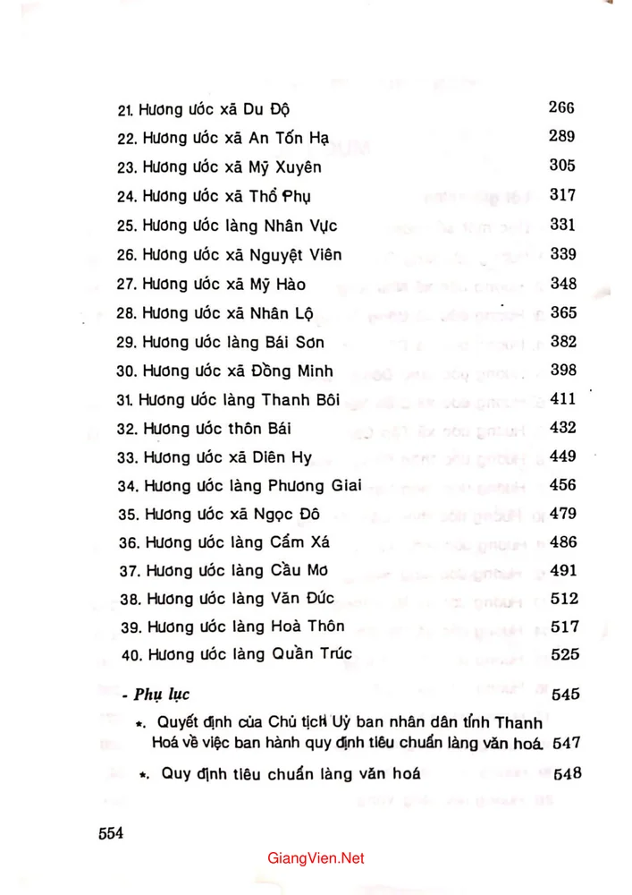 Mục lục chi tiết trang 1 sách Hương ước Thanh Hóa