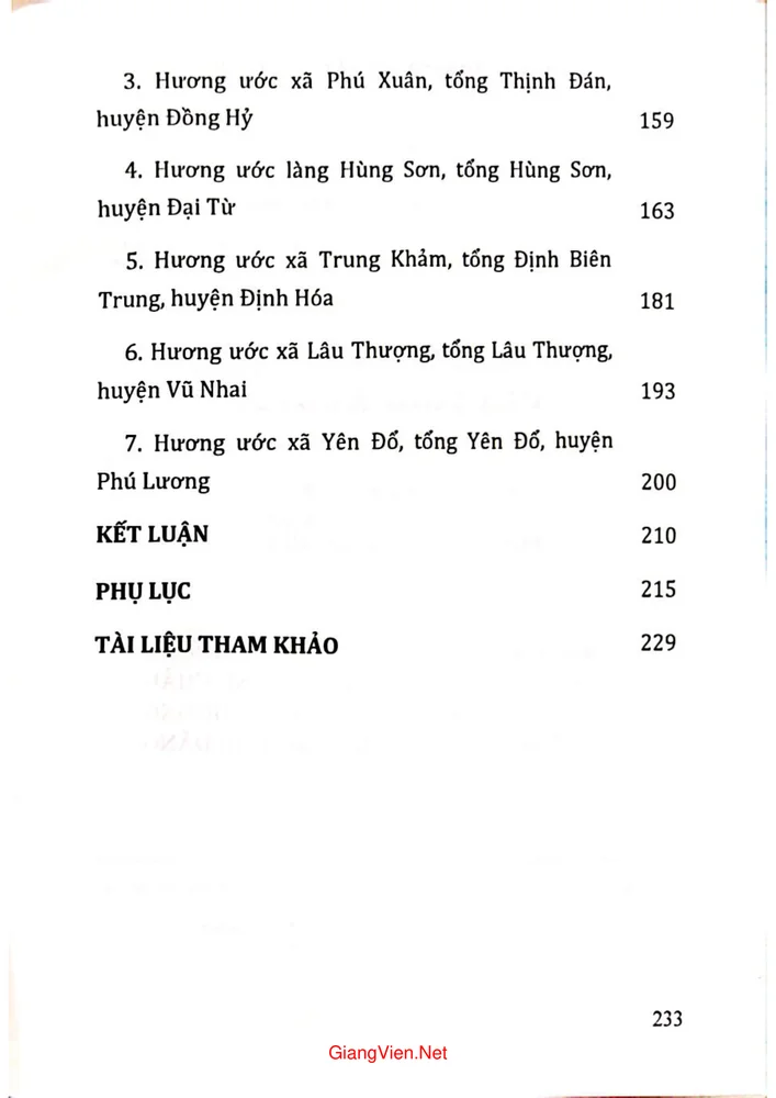 Mục lục chi tiết trang 1 sách Hương ước cải lương tỉnh Thái Nguyên