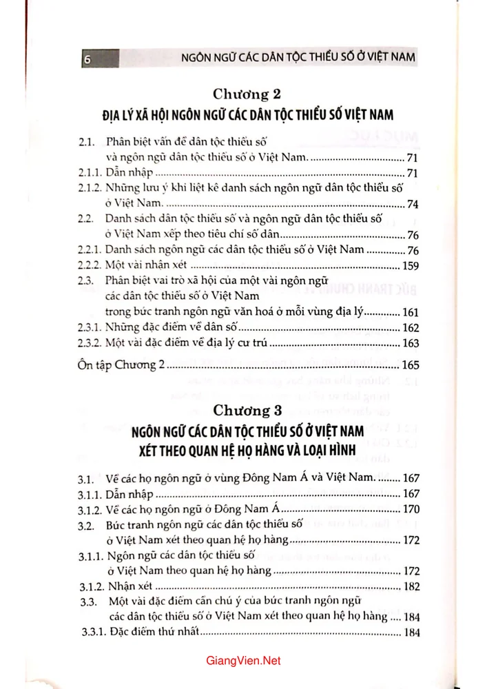 Mục lục chi tiết trang 1 sách Ngôn ngữ các dân tộc thiểu số ở Việt Nam