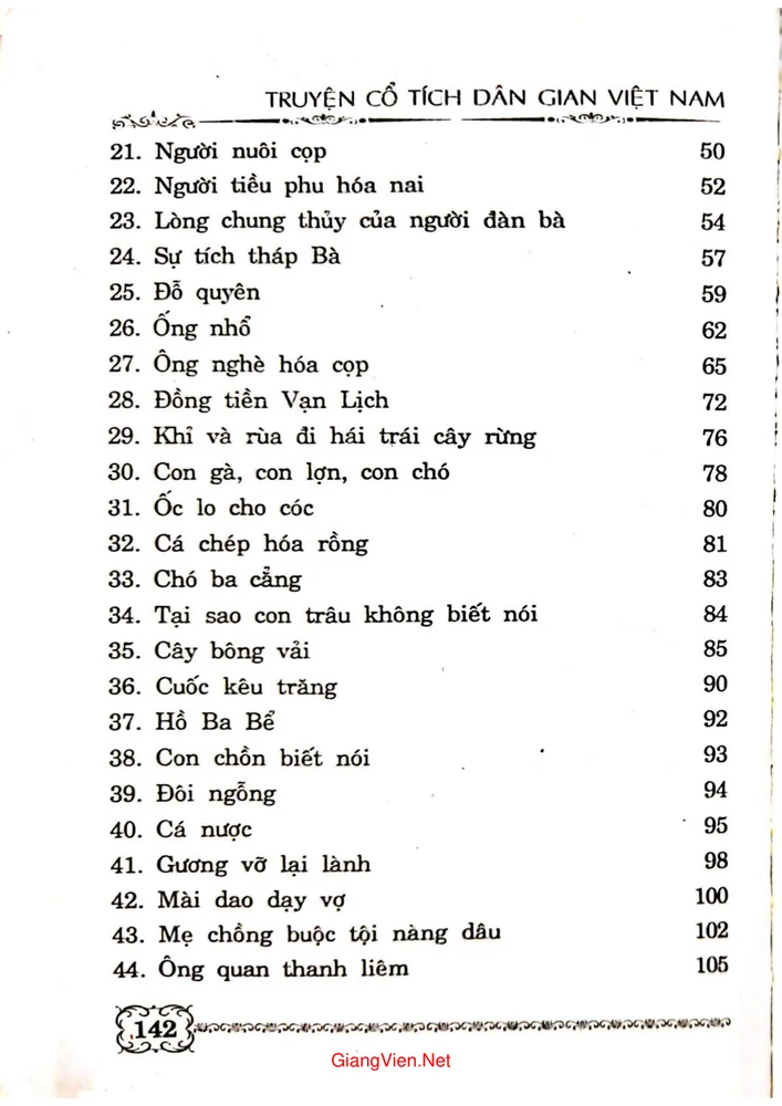 Mục lục chi tiết trang 1 sách Truyện cổ tích dân gian Việt Nam