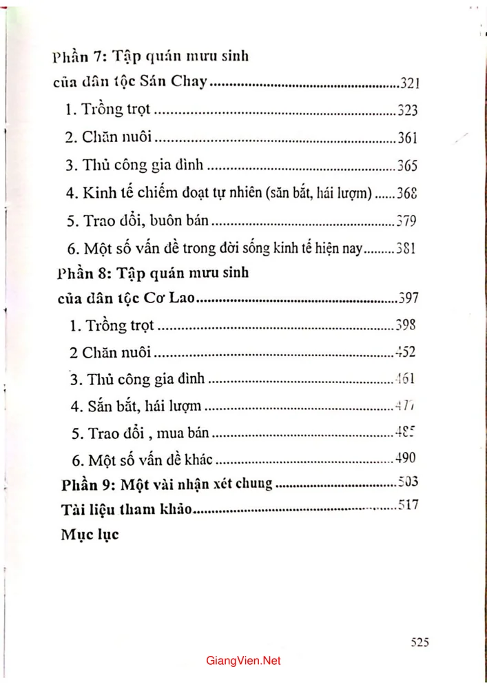 Mục lục chi tiết trang 2 sách Tập quán mưu sinh của các dân tộc thiểu số vùng Đông bắc Việt Nam