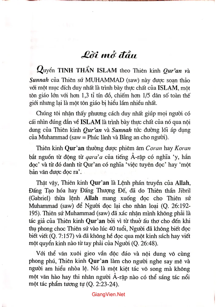 Mục lục chi tiết trang 1 sách Tinh thần Islam