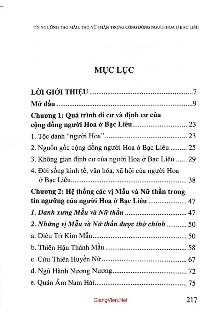 Trang bìa chính thức sách Tín ngưỡng thờ mẫu thờ nữ thần trong cộng đồng người Hoa ở Bạc Liêu