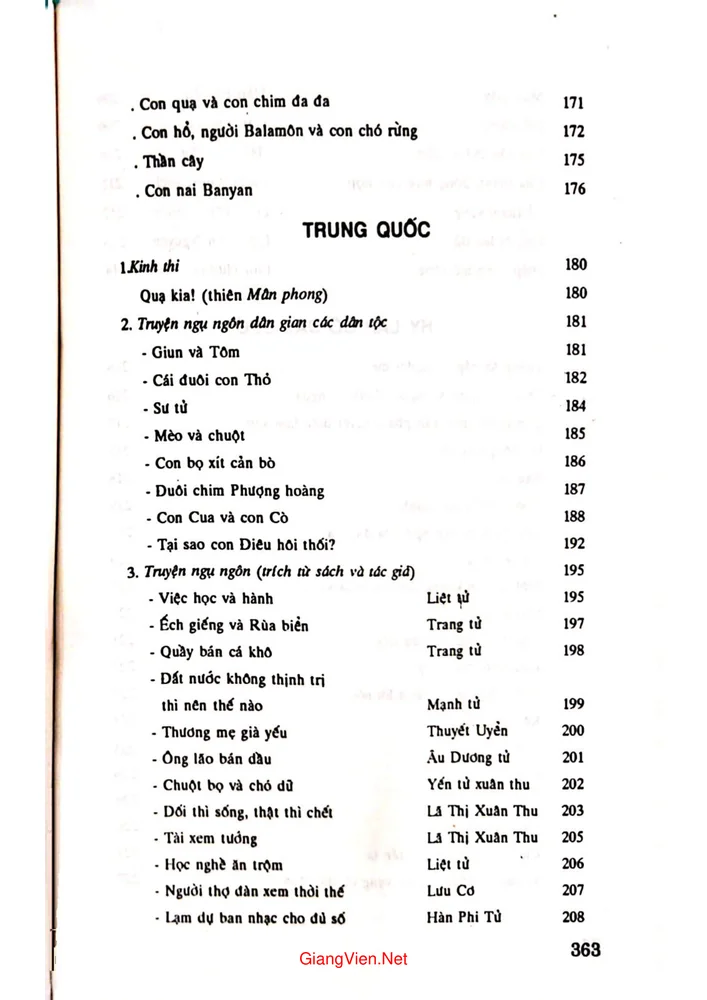 Mục lục chi tiết trang 3 sách Truyện ngụ ngôn Việt Nam và thế giới