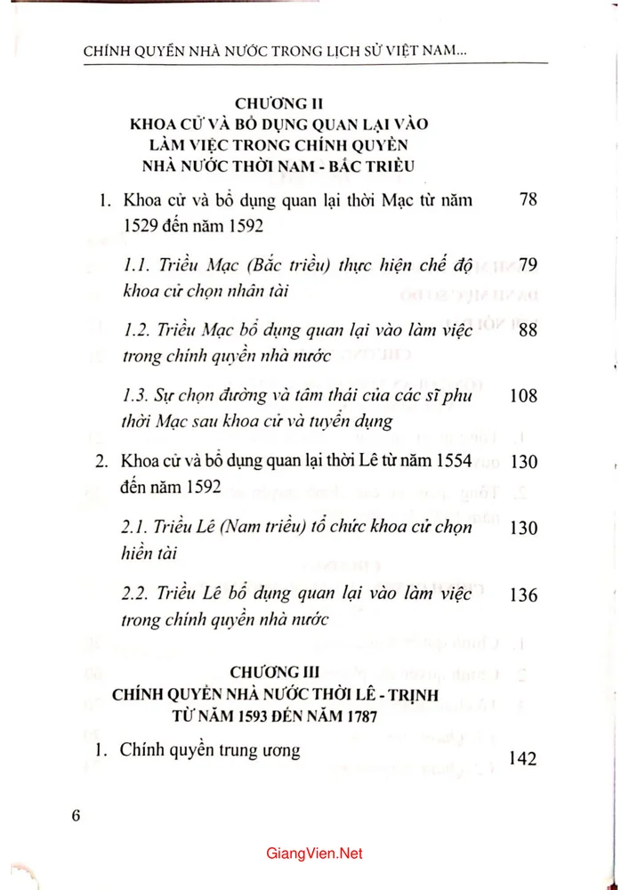 Mục lục chi tiết trang 1 sách Chính quyền nhà nước trong lịch sử Việt Nam từ năm 1527 đến năm 1802