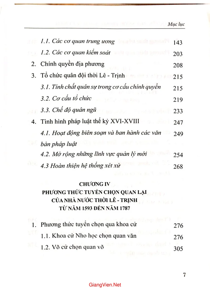 Mục lục chi tiết trang 2 sách Chính quyền nhà nước trong lịch sử Việt Nam từ năm 1527 đến năm 1802