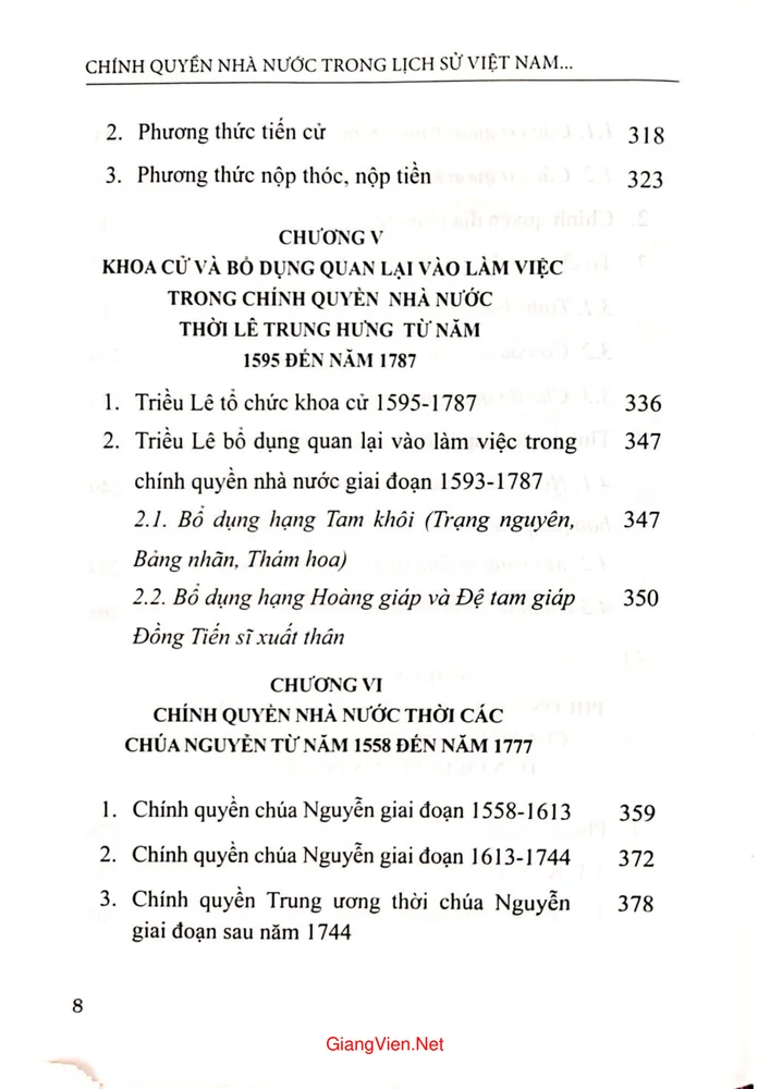 Mục lục chi tiết trang 3 sách Chính quyền nhà nước trong lịch sử Việt Nam từ năm 1527 đến năm 1802
