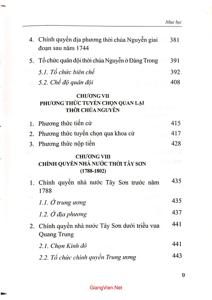 Mục lục chi tiết trang 4 sách Chính quyền nhà nước trong lịch sử Việt Nam từ năm 1527 đến năm 1802
