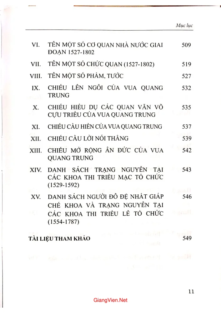 Mục lục chi tiết trang 6 sách Chính quyền nhà nước trong lịch sử Việt Nam từ năm 1527 đến năm 1802
