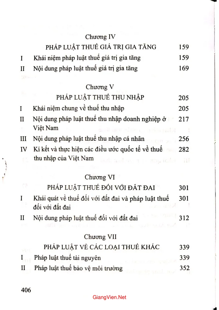 Mục lục chi tiết trang 1 sách Giáo trình luật thuế Việt Nam