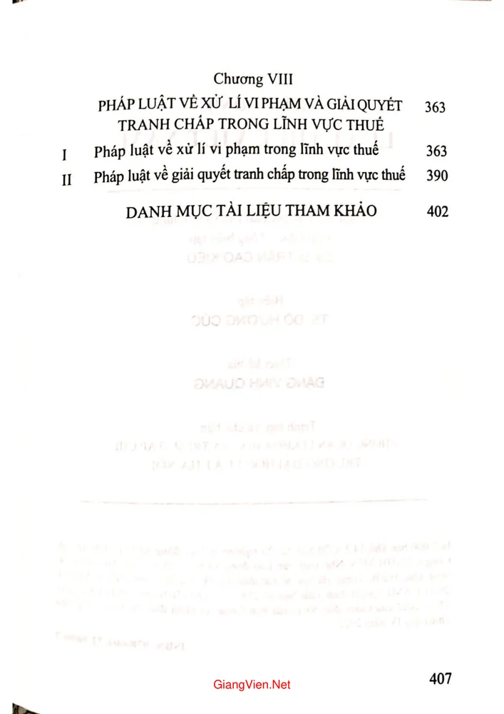 Mục lục chi tiết trang 2 sách Giáo trình luật thuế Việt Nam
