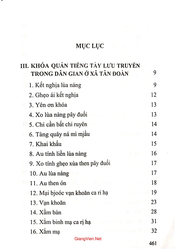 Trang bìa chính thức sách Khỏa quan những bài lượn trong nghi lễ cấp sắc thăng sắc của người Tày Lạng Sơn