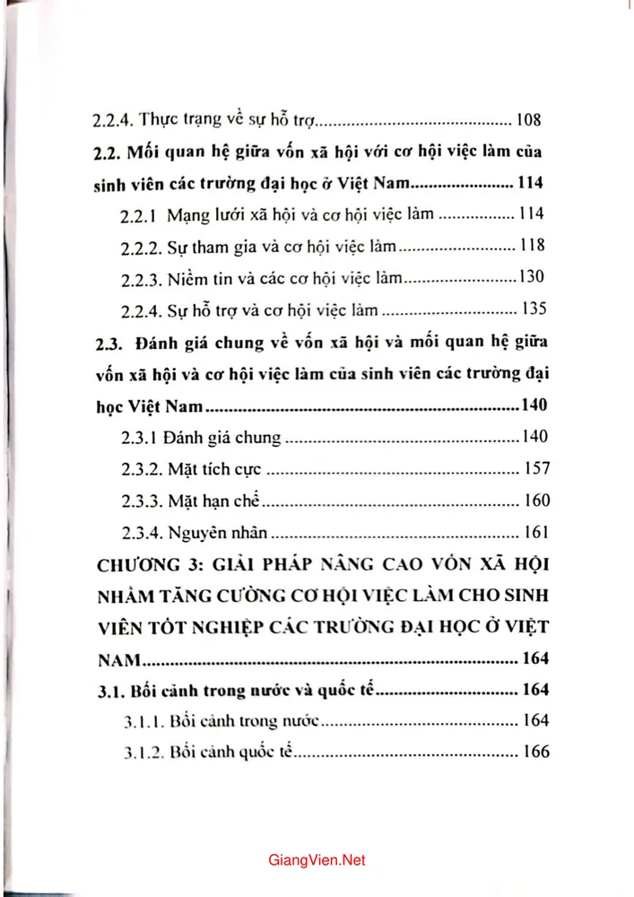 Mục lục chi tiết trang 2 sách Mối quan hệ giữa vốn xã hội với cơ hội việc làm của sinh viên các trường đại học ở Việt Nam