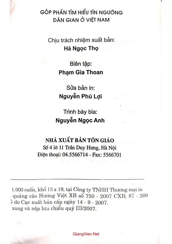 Mục lục chi tiết trang 1 sách Góp phần tìm hiểu tín ngưỡng dân gian ở Việt Nam